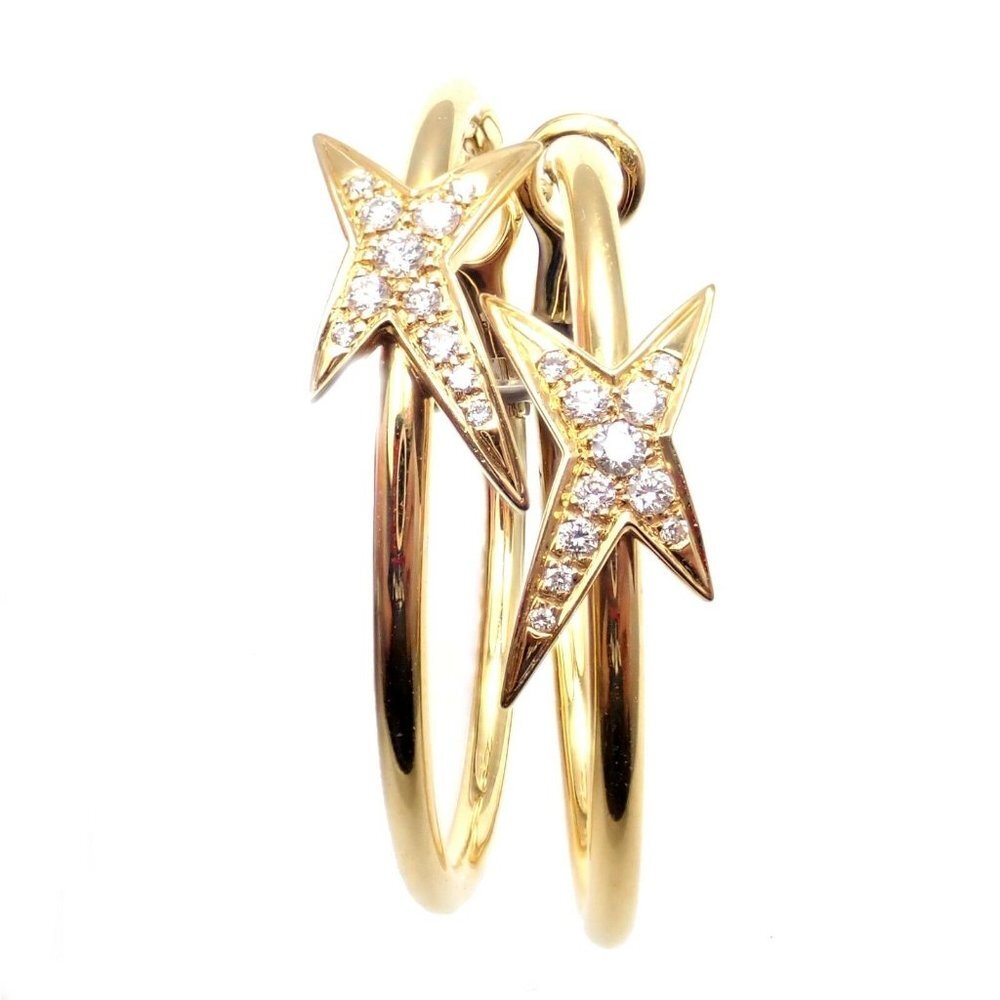 Rare! Mauboussin 18k Yellow Gold Diamond Celestial Star Etoile Hoop Earrings​